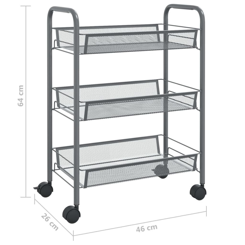 Carrello da Cucina con 3 Ripiani Grigio 46x26x64 cm in Ferro