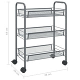 Carrello da Cucina con 3 Ripiani Grigio 46x26x64 cm in Ferro