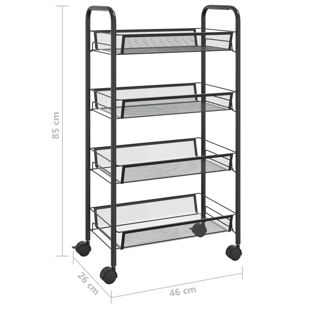 Carrello da Cucina con 4 Ripiani Nero 46x26x64 cm in Ferro