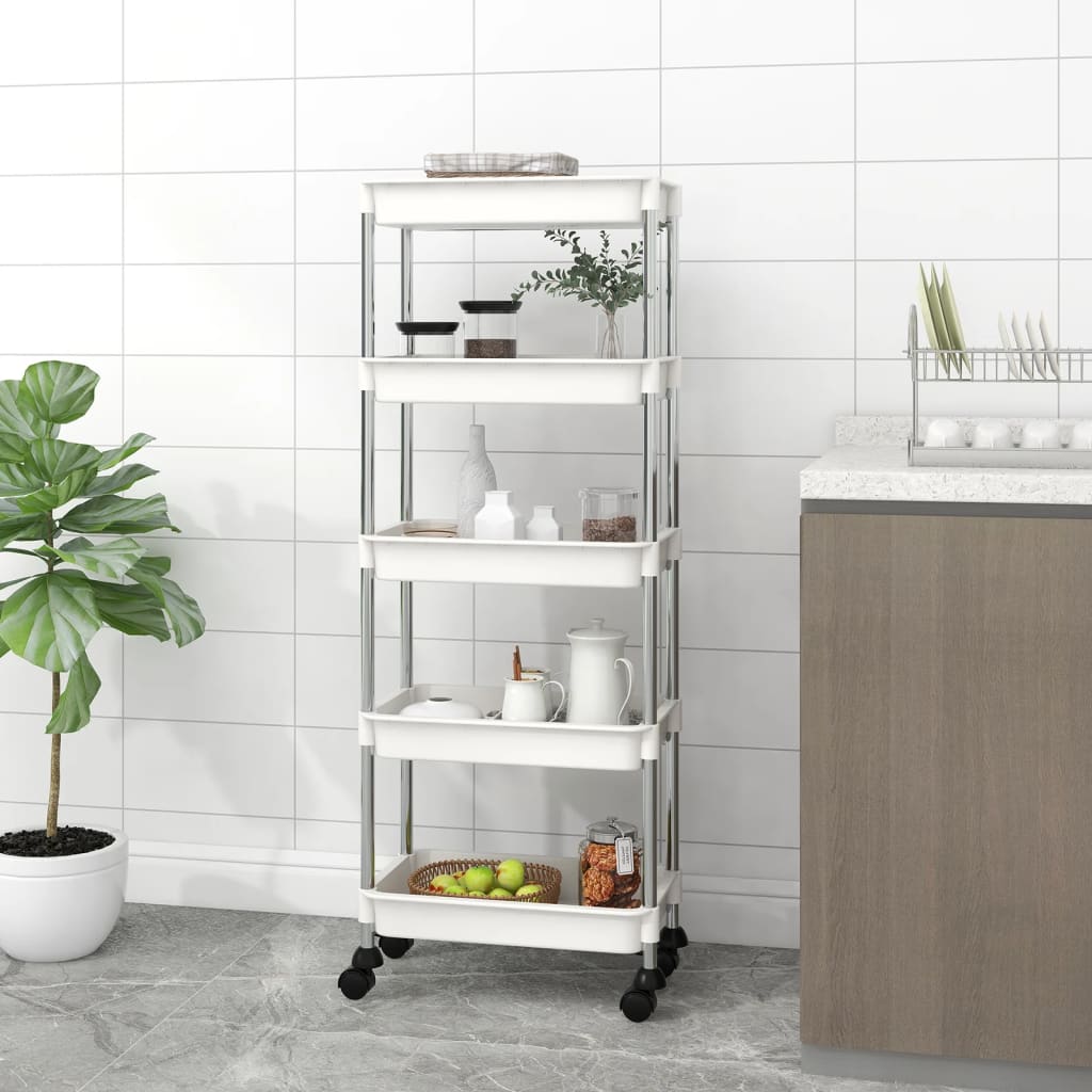 Carrello da Cucina 5 Ripiani Bianco 42x29x128 cm Ferro e ABS