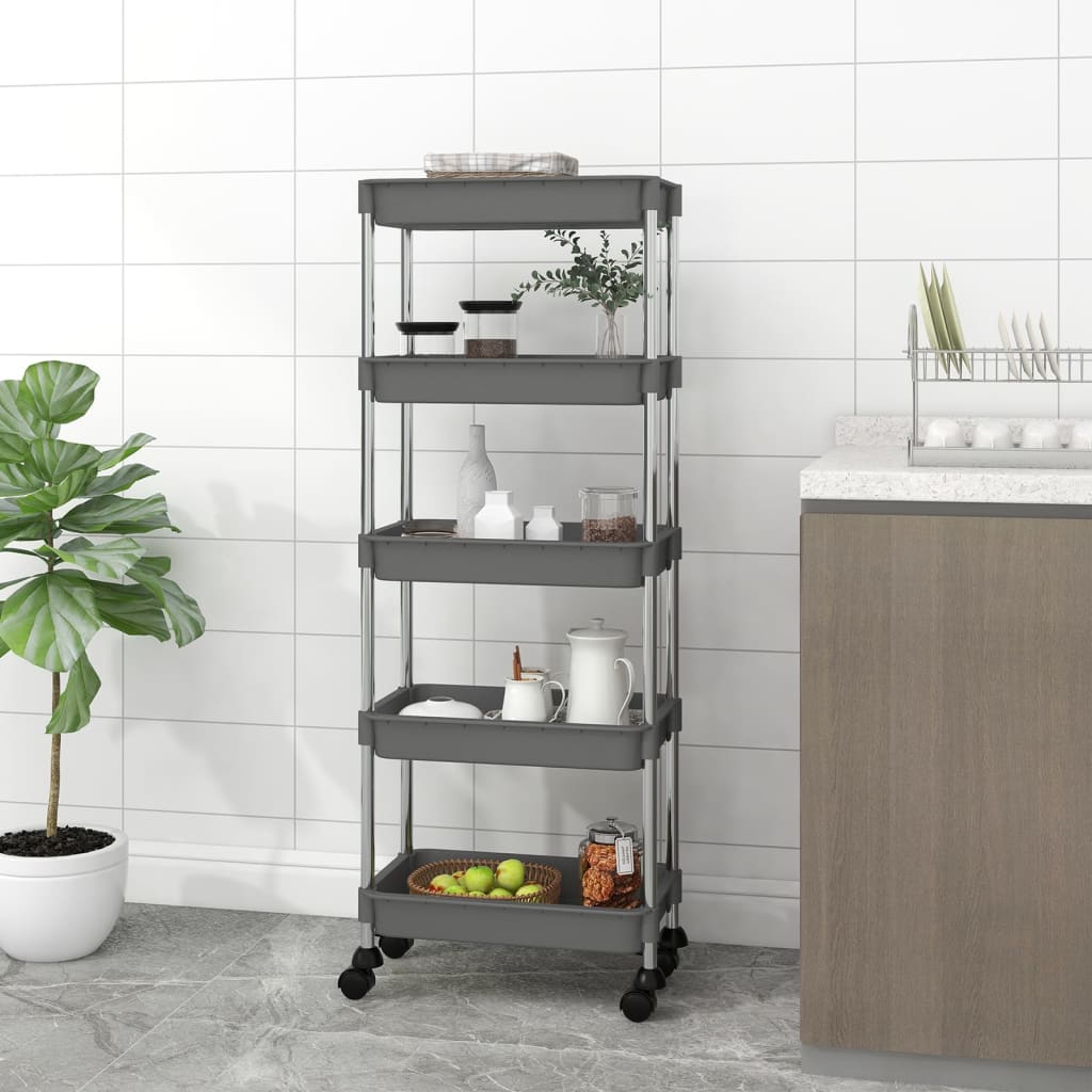 Carrello da Cucina 5 Ripiani Grigio 42x29x128 cm Ferro e ABS