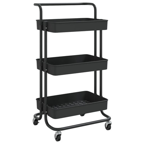 Carrello da Cucina 3 Ripiani Nero 42x35x85 cm Ferro e ABS