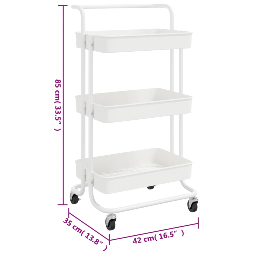 Carrello da Cucina 3 Ripiani Bianco 42x35x85 cm Ferro e ABS