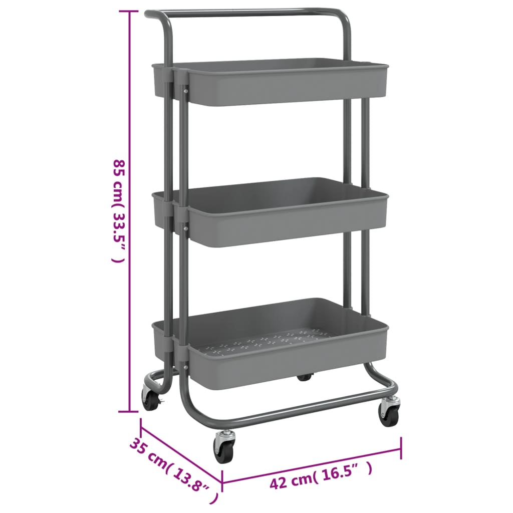 Carrello da Cucina 3 Ripiani Grigio 42x35x85 cm Ferro e ABS