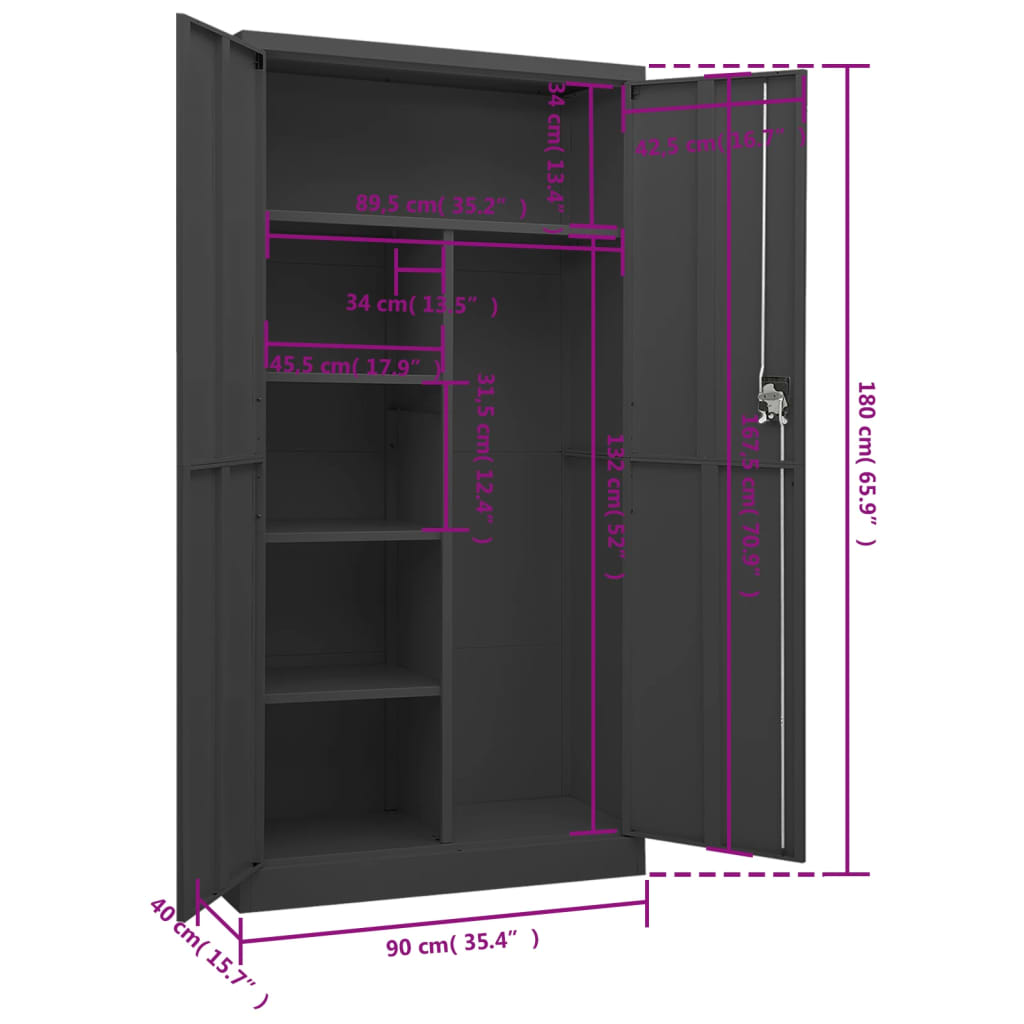 Armadio con Ripiani Antracite 90x40x180 cm in Acciaio