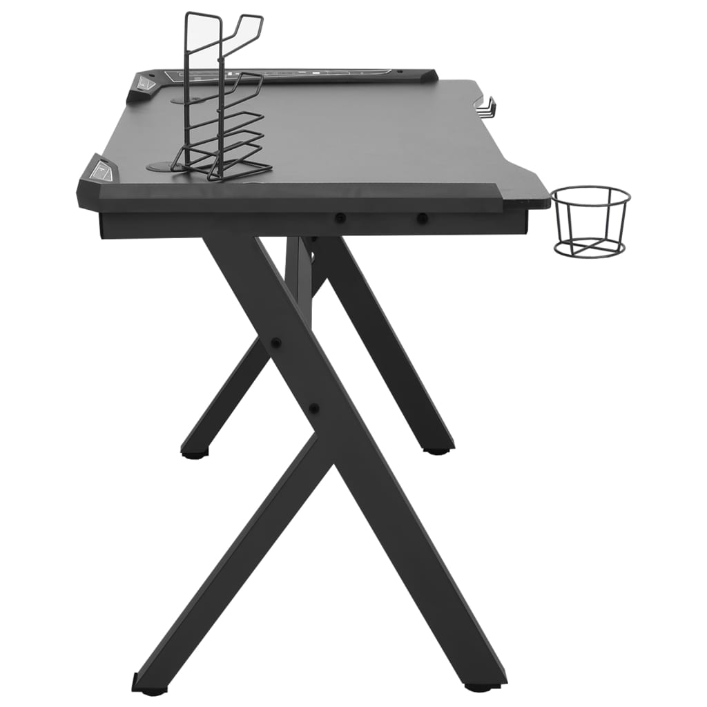 Scrivania da Gaming con LED e Gambe a Y Nera 90x60x75 cm