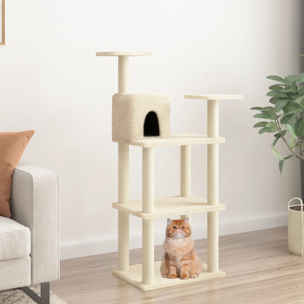 Albero per Gatti con Tiragraffi in Sisal Crema 118,5 cm