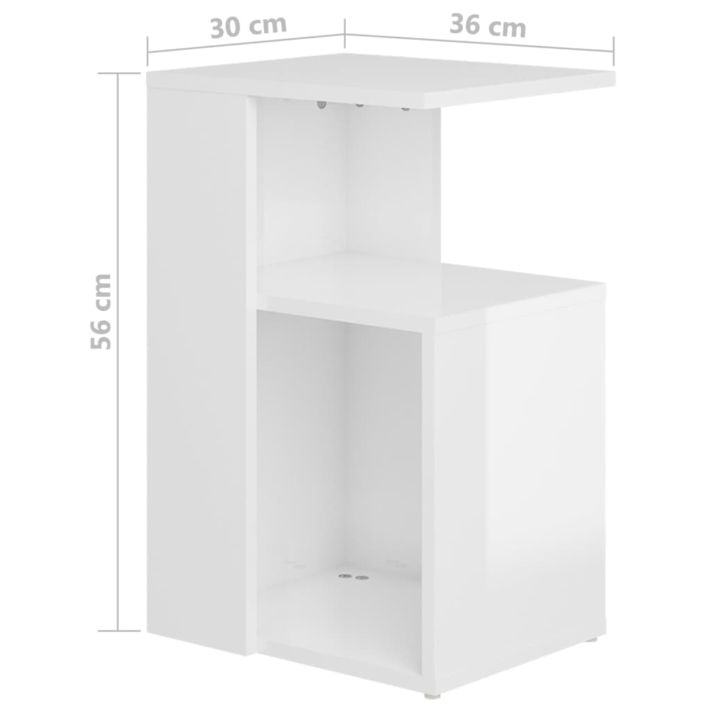 Tavolino Bianco Lucido 36x30x56 cm in Legno Multistrato