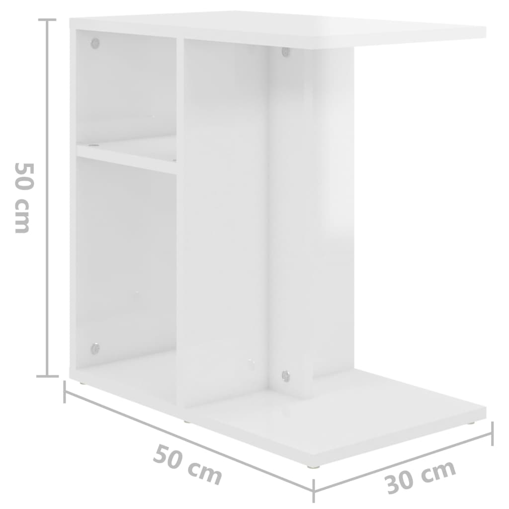 Tavolino Bianco Lucido 50x30x50 cm in Legno Multistrato