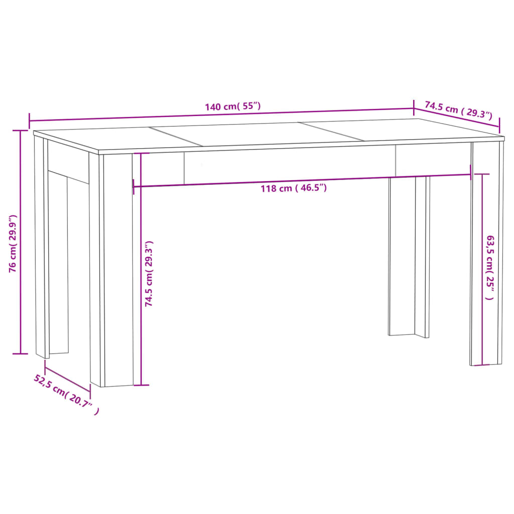 Tavolo da Pranzo Bianco 140x74,5x76 cm in Legno Multistrato