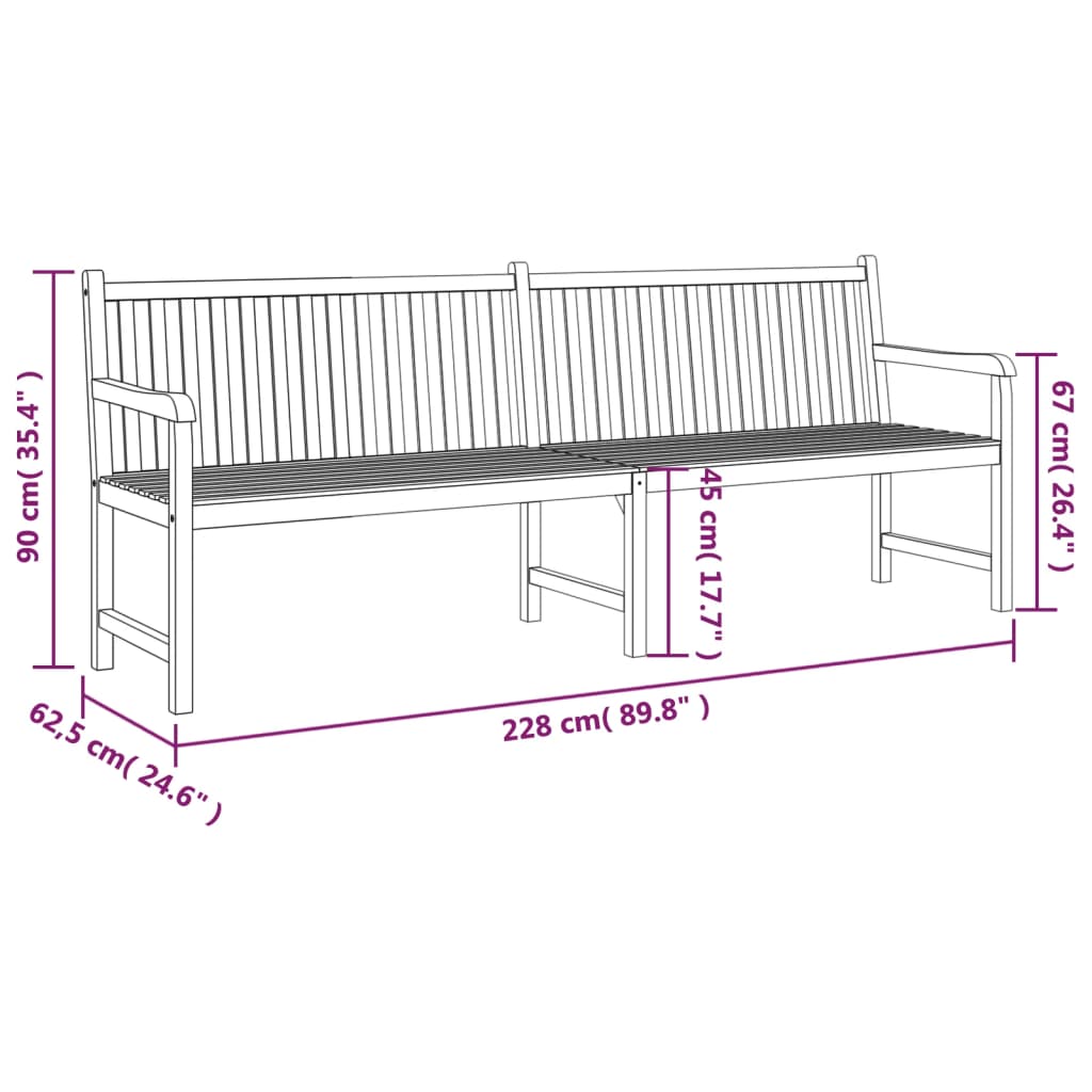 Panca da Giardino 228 cm in Legno Massello di Teak