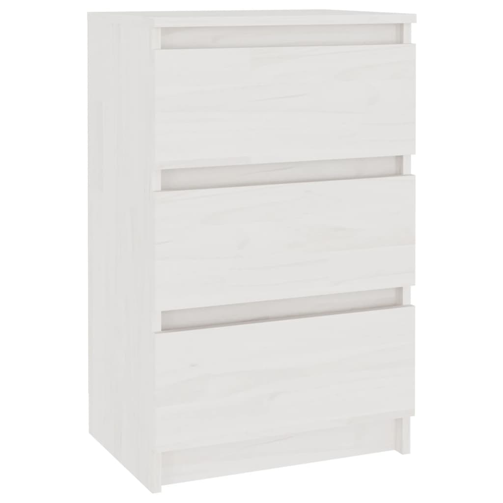 Comodino Bianco 40x29,5x64 cm in Legno Massello di Pino