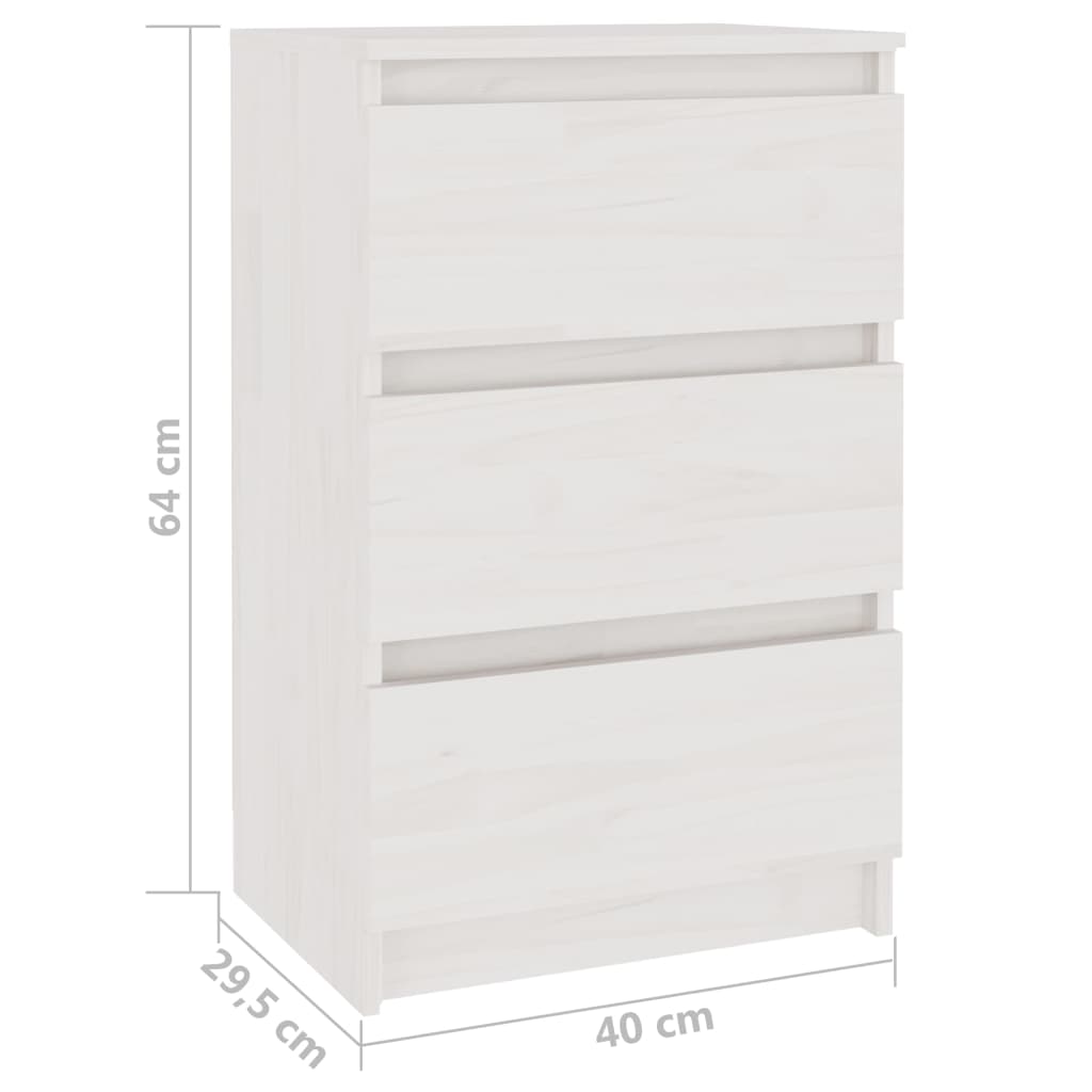 Comodino Bianco 40x29,5x64 cm in Legno Massello di Pino