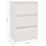 Comodino Bianco 40x29,5x64 cm in Legno Massello di Pino