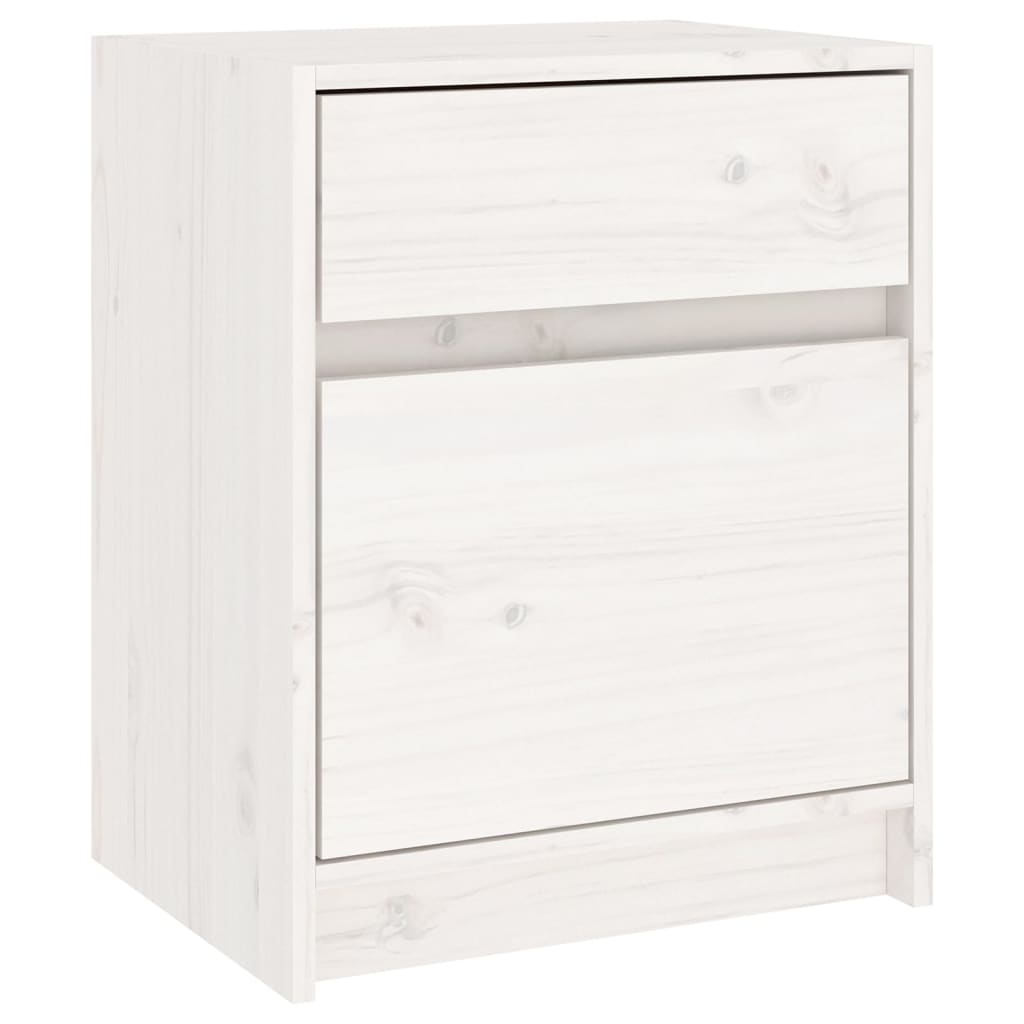 Comodino Bianco 40x31x50 cm in Legno Massello di Pino