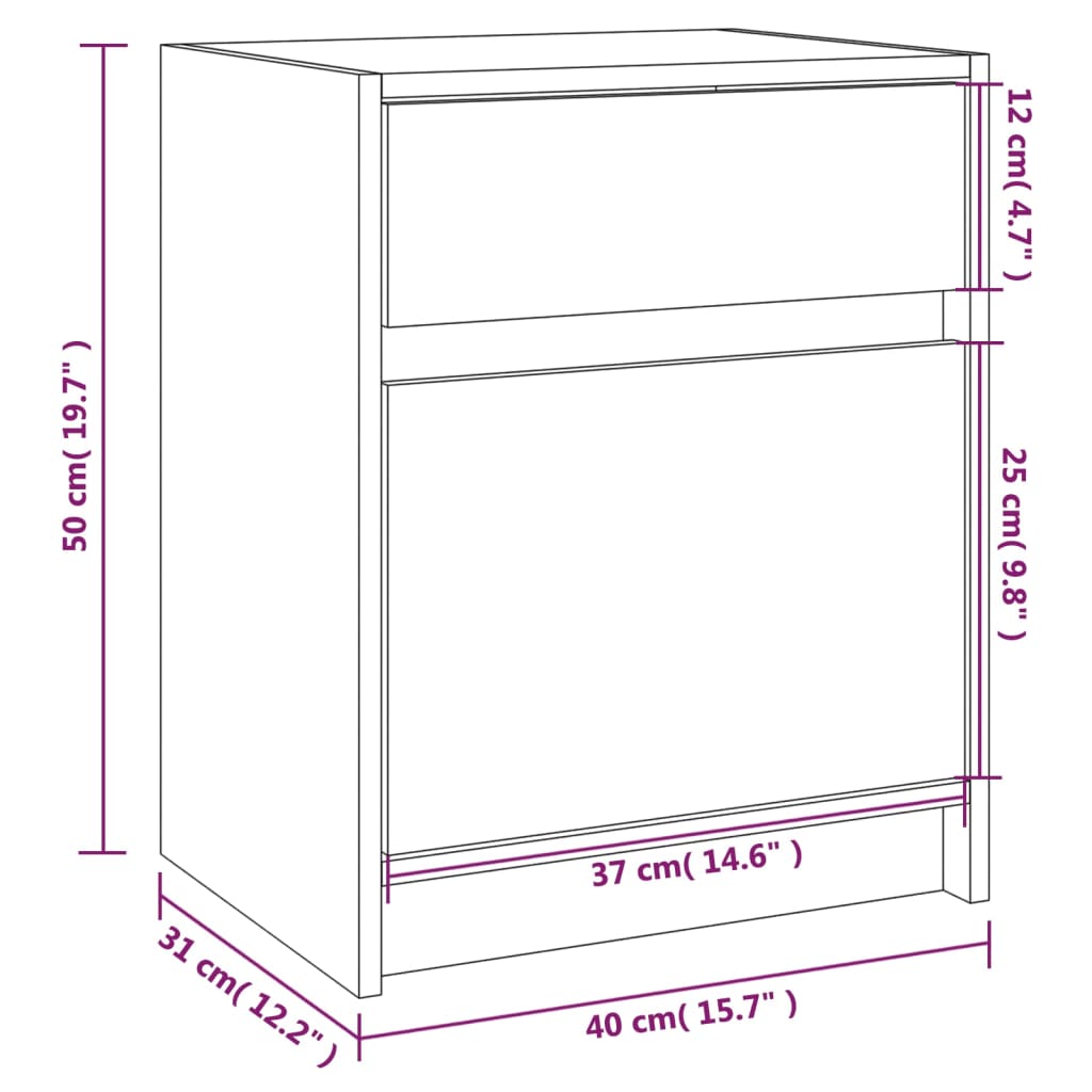 Comodino Bianco 40x31x50 cm in Legno Massello di Pino