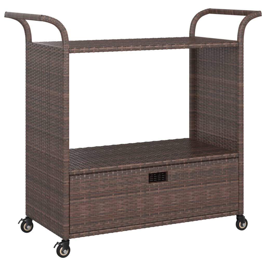 Carrello da Bar con Cassetto Marrone 100x45x97 cm in Polyrattan