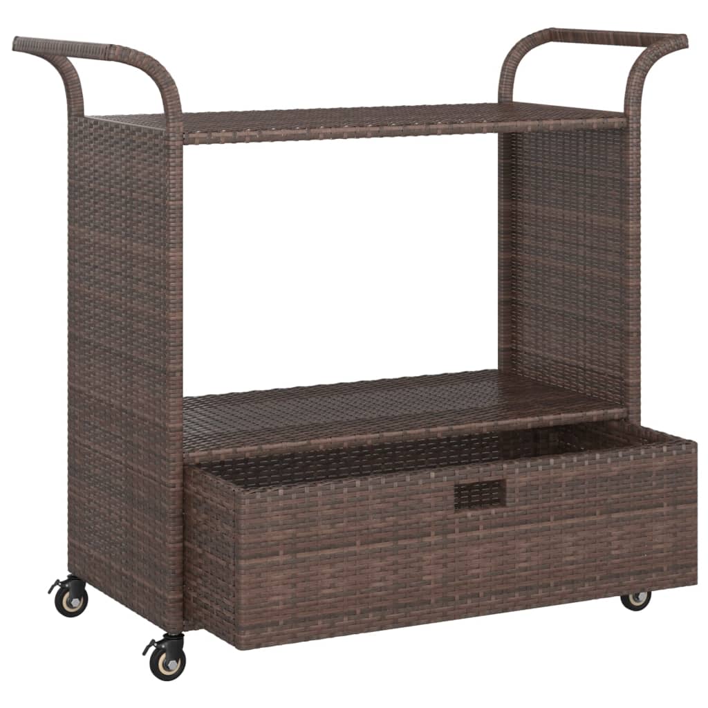 Carrello da Bar con Cassetto Marrone 100x45x97 cm in Polyrattan