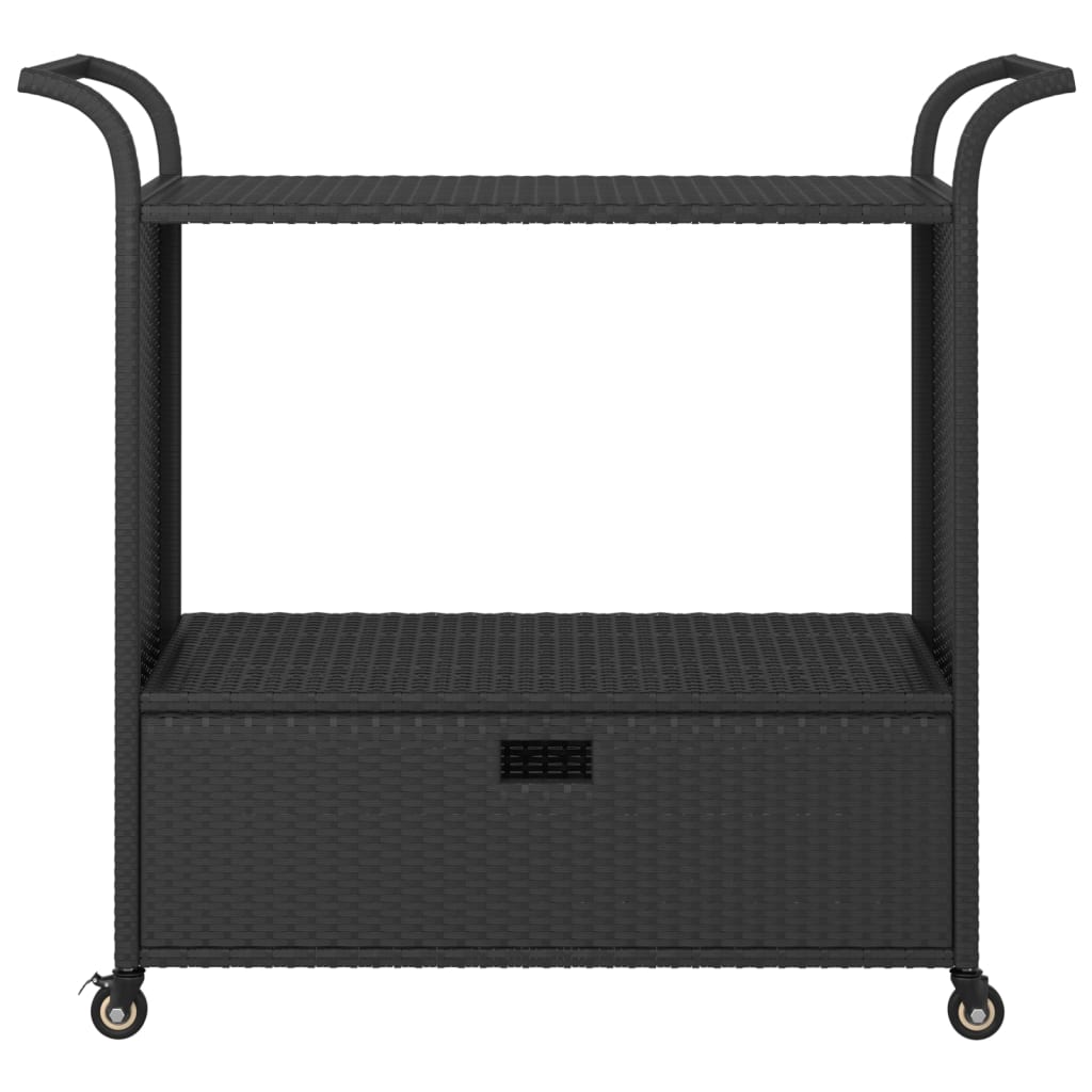 Carrello da Bar con Cassetto Nero 100x45x97 cm in Polyrattan