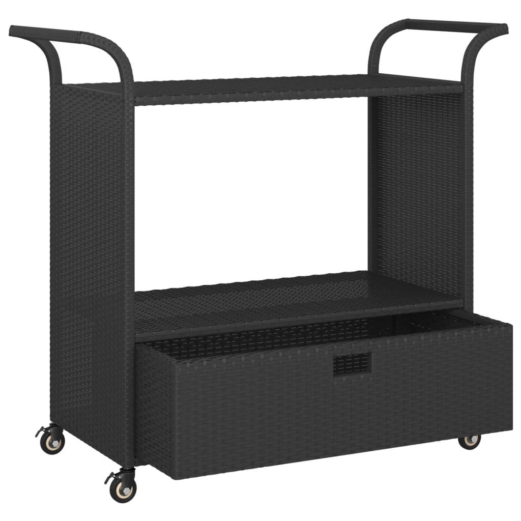 Carrello da Bar con Cassetto Nero 100x45x97 cm in Polyrattan