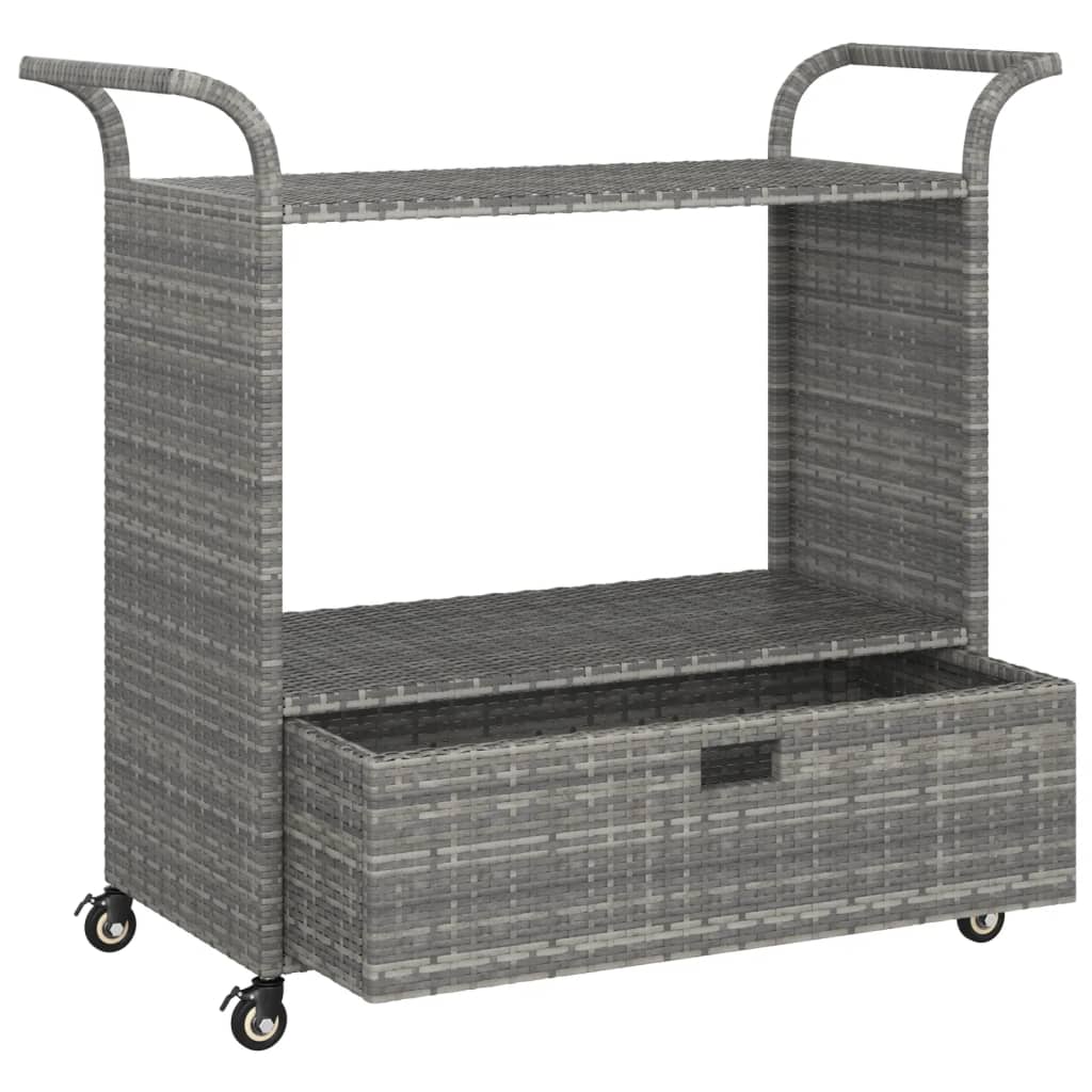 Carrello da Bar con Cassetto Grigio 100x45x97 cm in Polyrattan