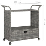 Carrello da Bar con Cassetto Grigio 100x45x97 cm in Polyrattan