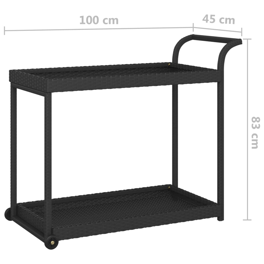 Carrello da Bar Nero 100x45x83 cm in Polyrattan