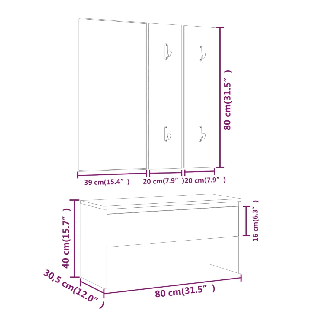 Set di Mobili da Corridoio Bianco in Legno Multistrato