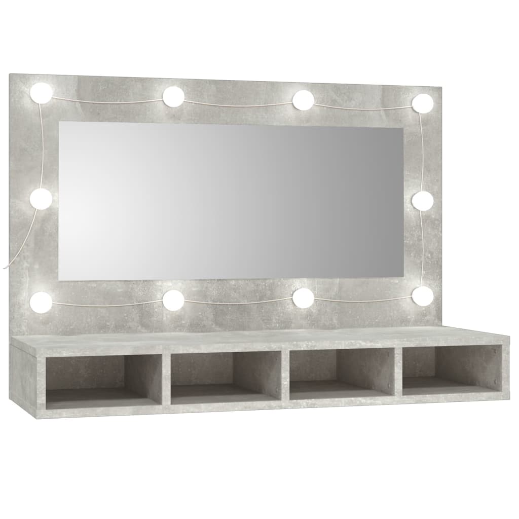 Mobile a Specchio con LED Grigio Cemento 90x31,5x62 cm