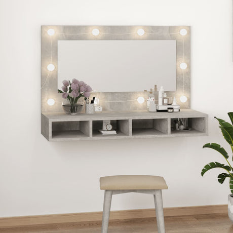 Mobile a Specchio con LED Grigio Cemento 90x31,5x62 cm