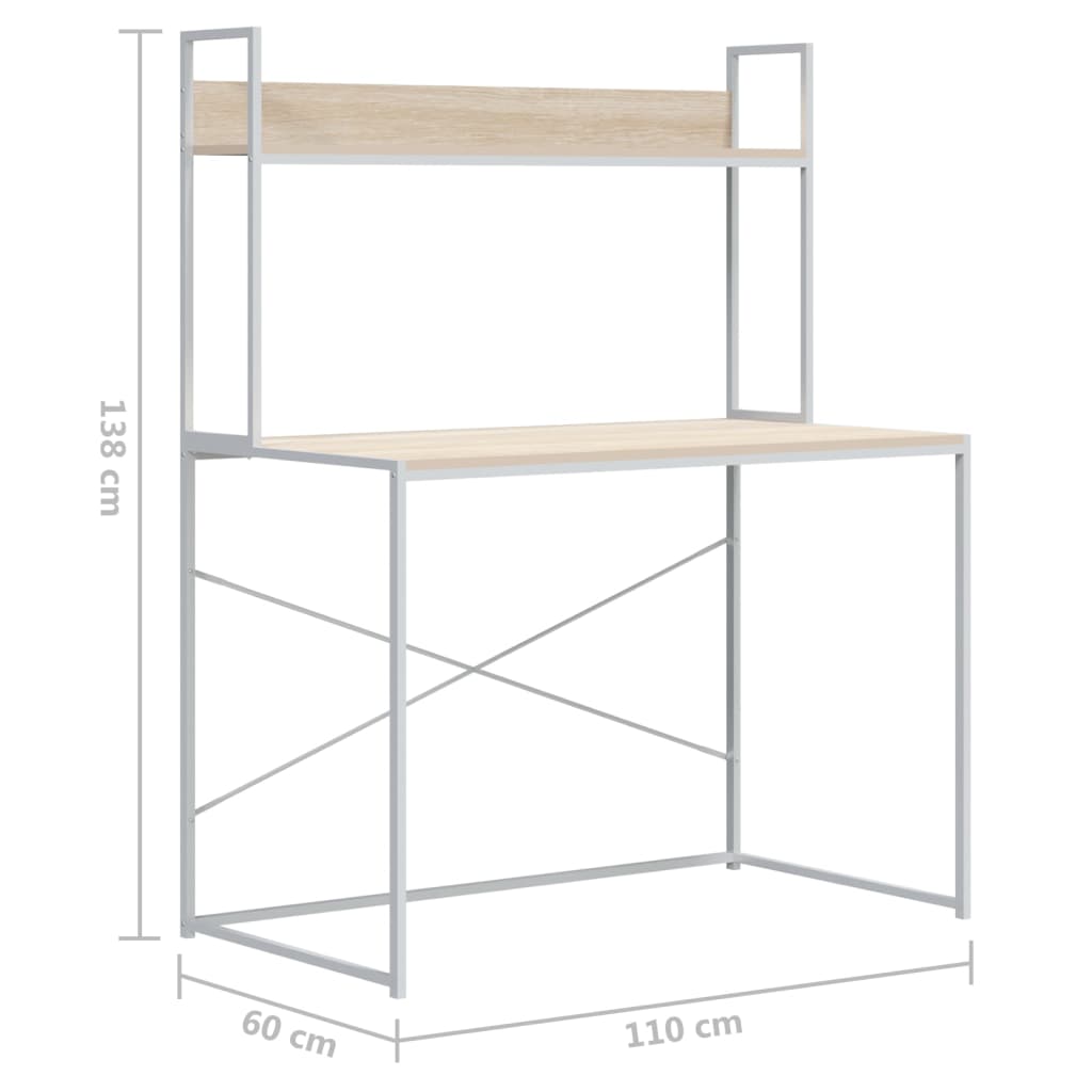 Scrivania Computer Bianca e Rovere 110x60x138 Legno Multistrato