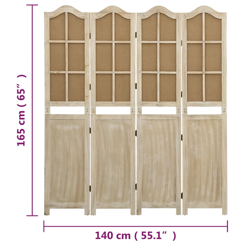 Divisorio a 4 Pannelli Marrone 140x165 cm in Tessuto