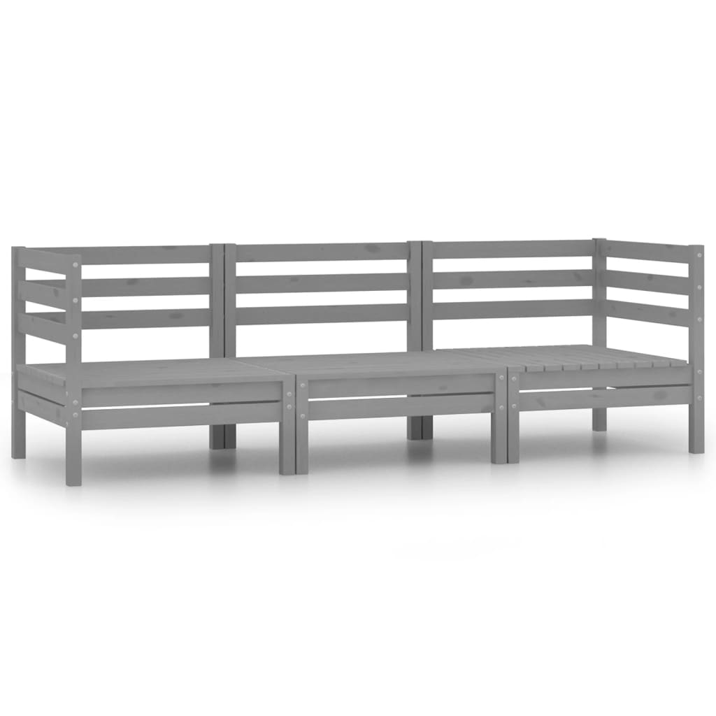 Set Divani da Giardino 3 pz Grigio in Legno Massello di Pino