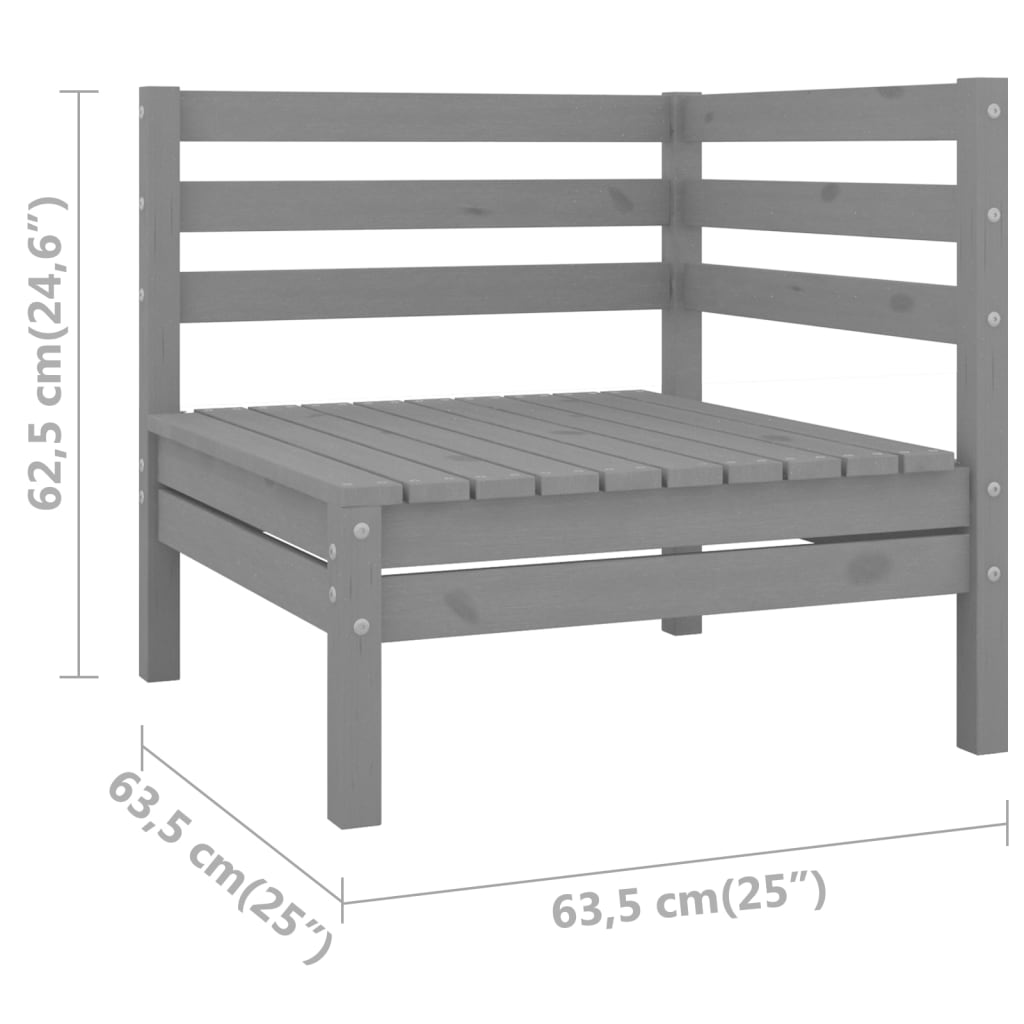 Set Divani da Giardino 3 pz Grigio in Legno Massello di Pino