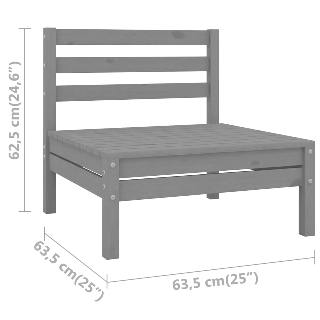 Set Divani da Giardino 3 pz Grigio in Legno Massello di Pino