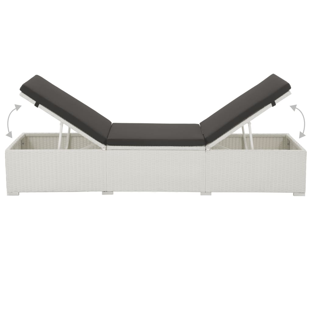 Lettino Prendisole con Cuscino Nero in Polyrattan Bianco