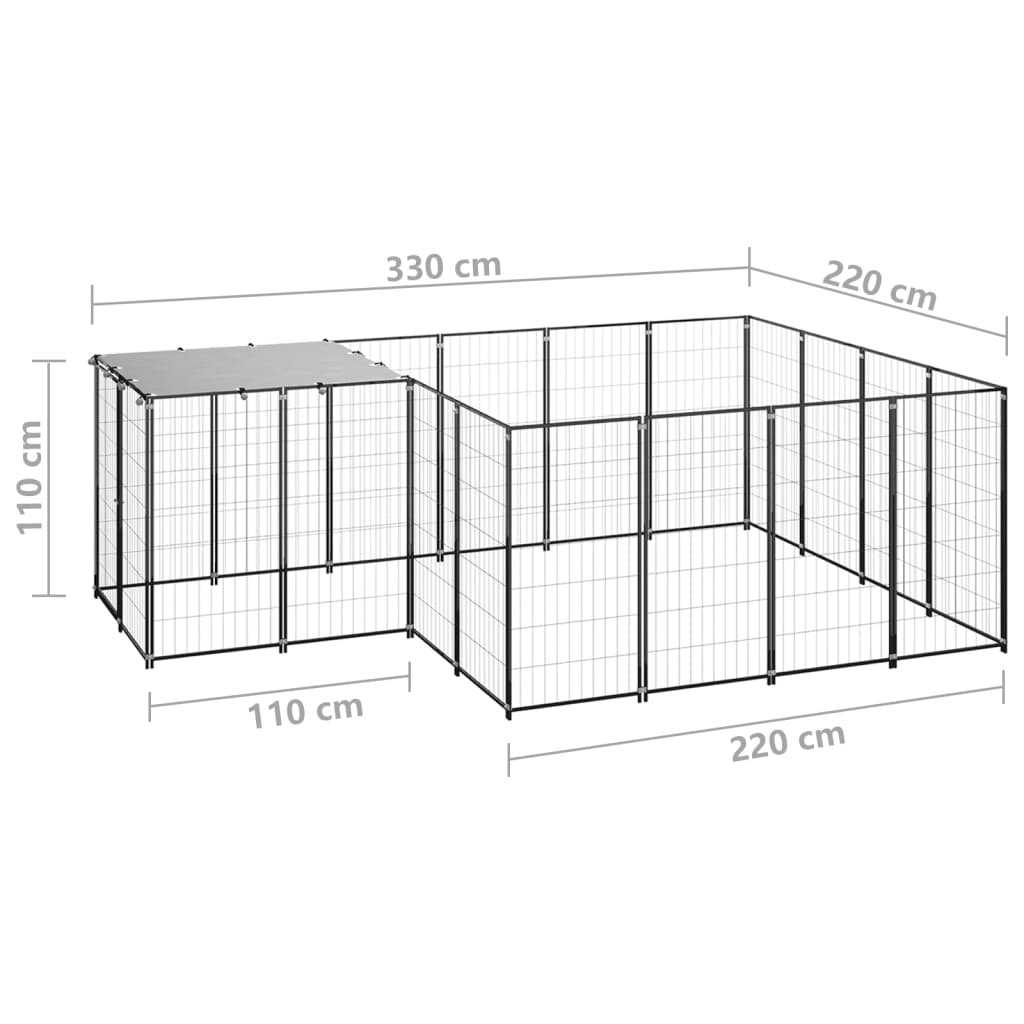 Gabbia per Cani Nera 6,05 m² in Acciaio