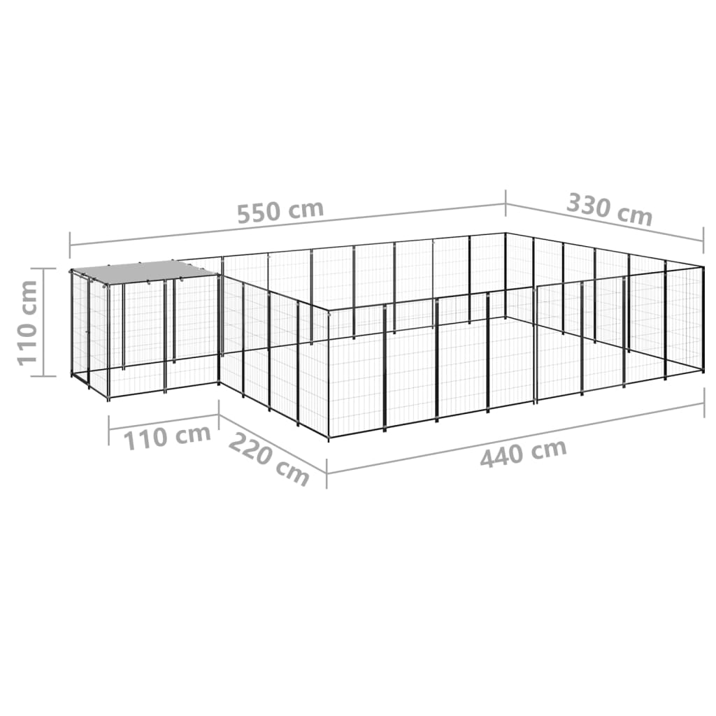 Gabbia per Cani Nera 15,73 m² in Acciaio