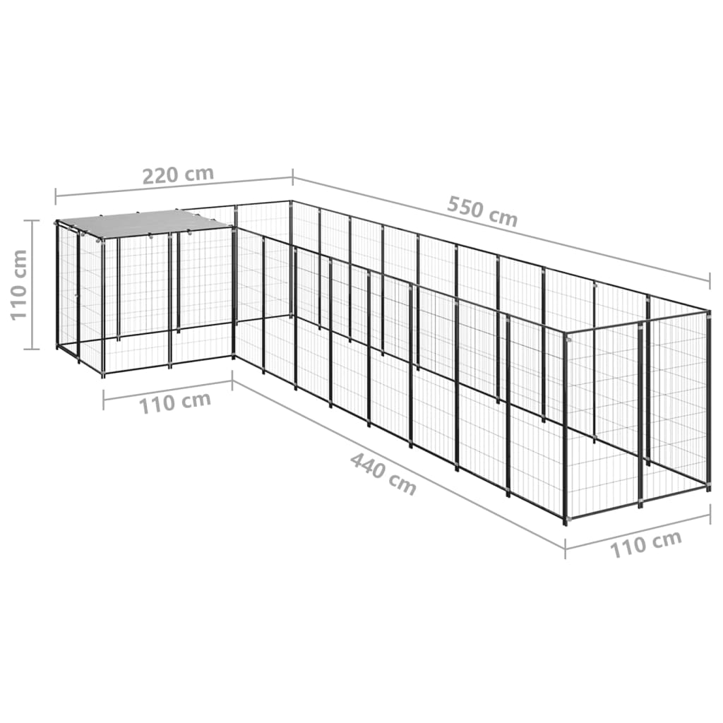 Gabbia per Cani Nera 7,26 m² in Acciaio