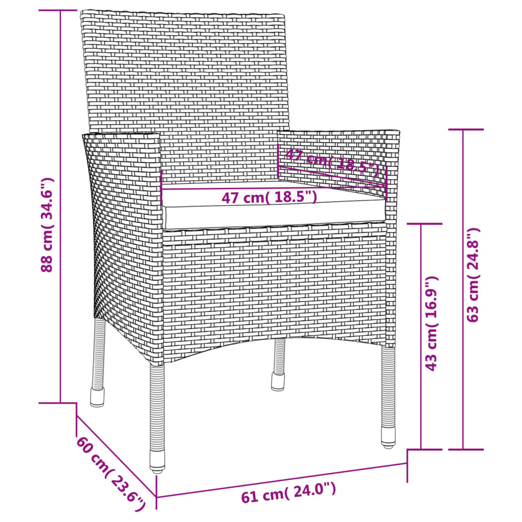 Sedie da Giardino con Cuscini 4 pz in Polyrattan Nere