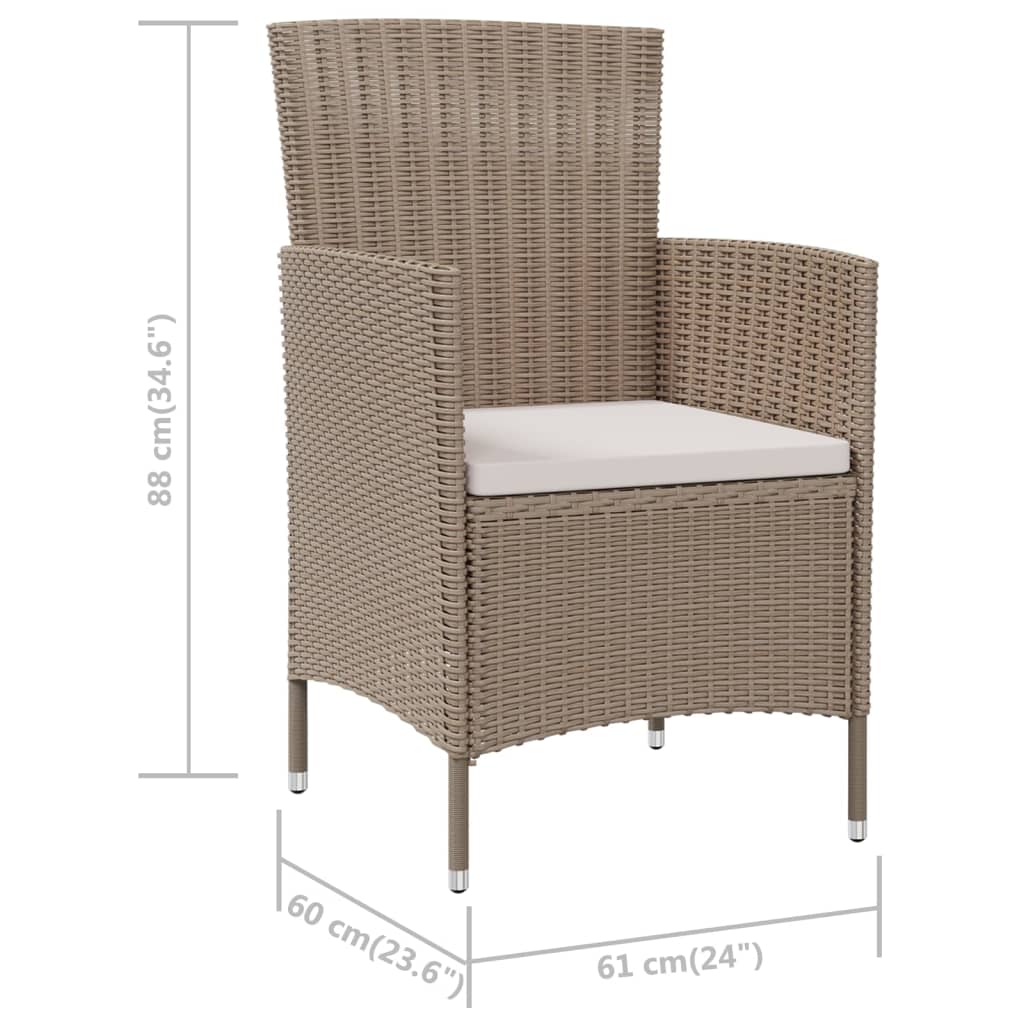 Sedie da Giardino con Cuscini 4 pz in Polyrattan Beige