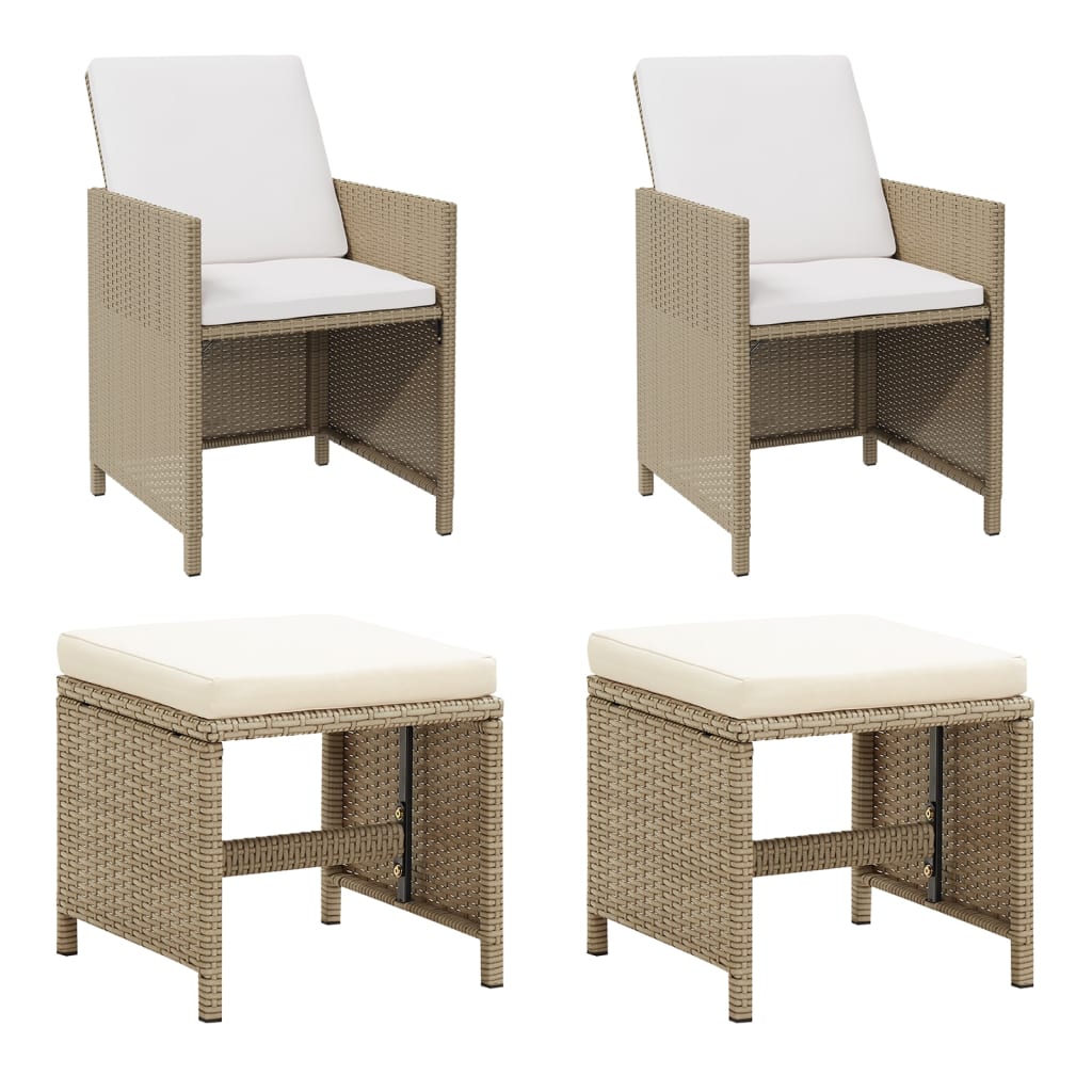 Sedie da Giardino con Sgabelli 2 pz in Polyrattan Beige