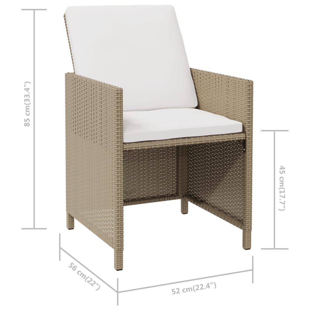 Sedie da Pranzo da Giardino con Cuscini 4 pz Beige Polyrattan