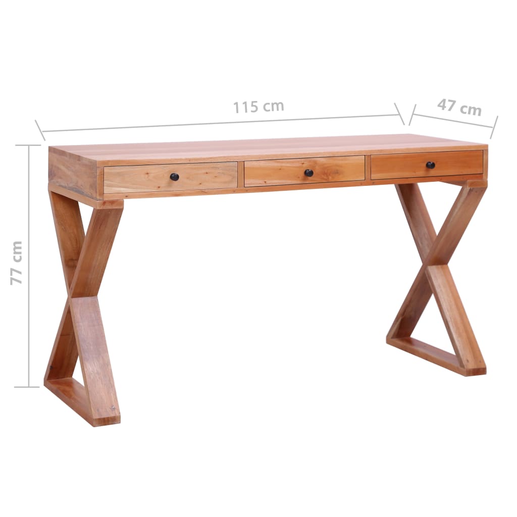 Scrivania per PC Naturale 115x47x77cm Legno Massello di Mogano