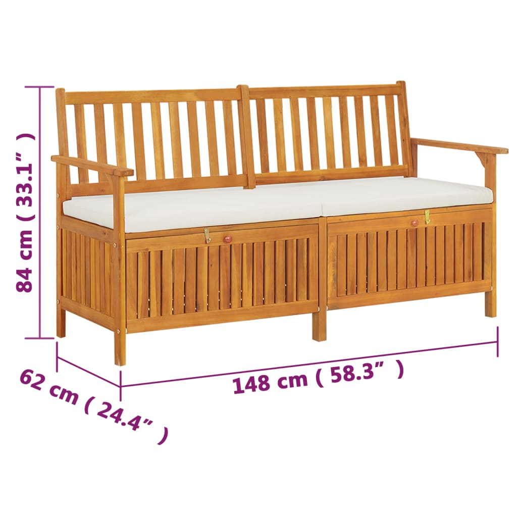 Cassapanca con Cuscino 148 cm in Legno Massello di Acacia