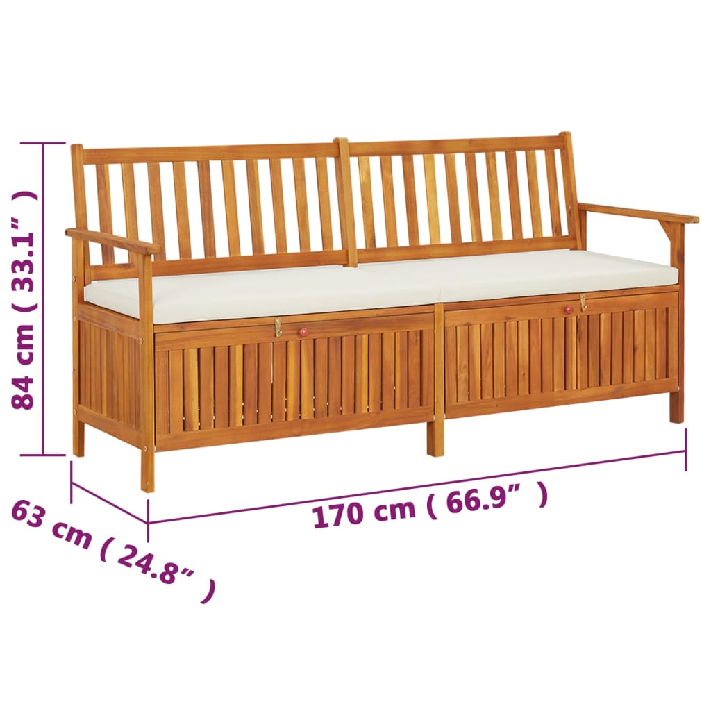 Cassapanca con Cuscino 170 cm in Legno Massello di Acacia