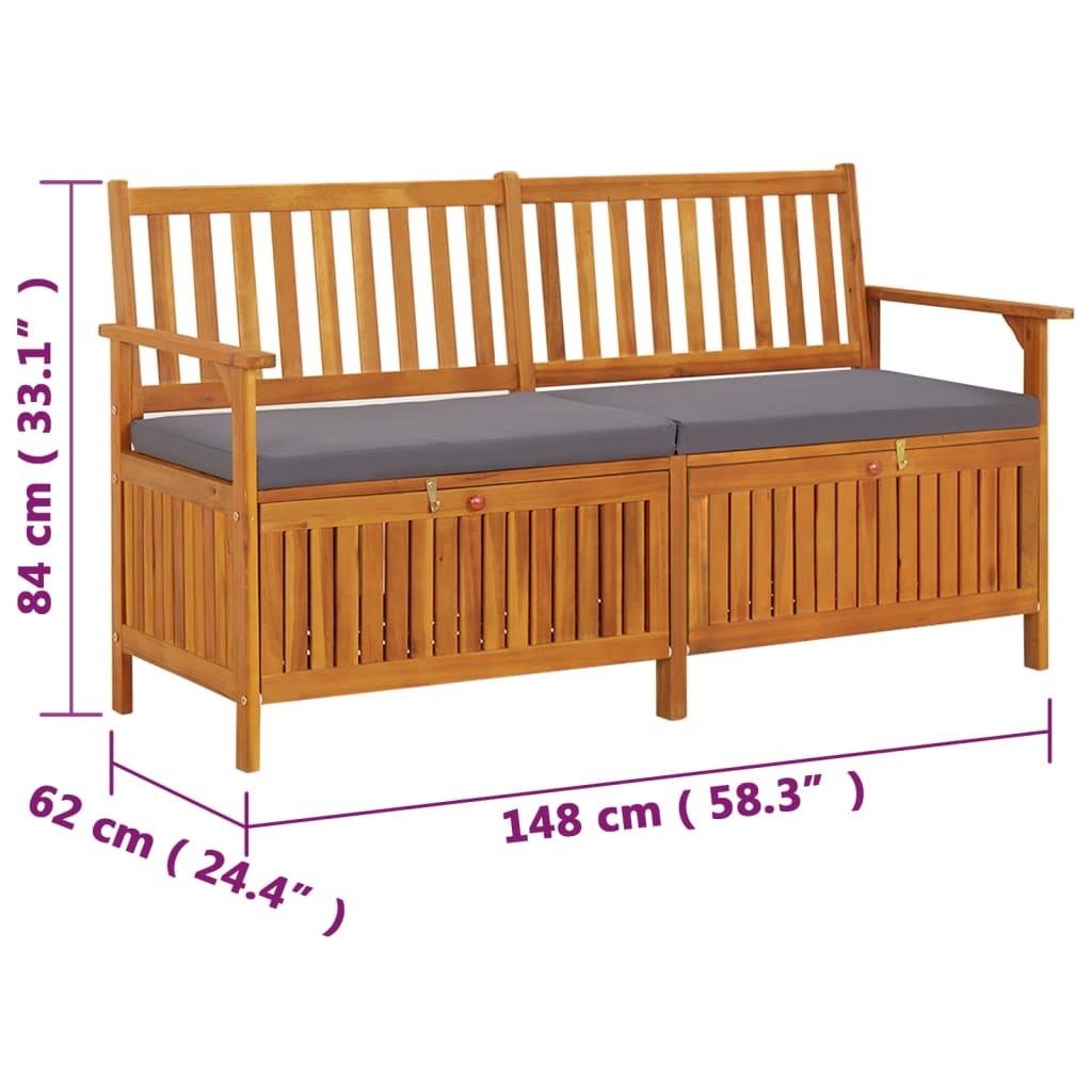 Cassapanca con Cuscino 148 cm in Legno Massello di Acacia