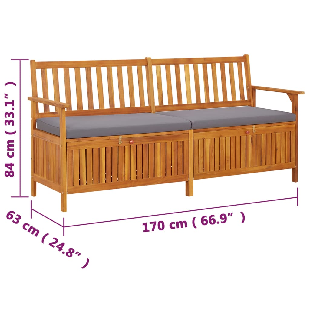 Cassapanca con Cuscino 170 cm in Legno Massello di Acacia