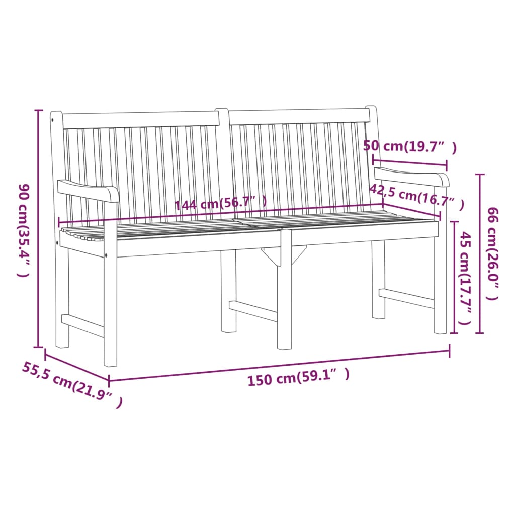 Panca da Giardino 150 cm in Legno Massello di Acacia