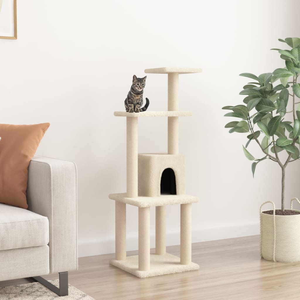 Albero per Gatti con Tiragraffi in Sisal Crema 105 cm